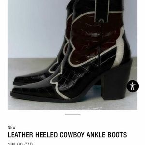 Zara leather heeled cowboy ankle boots